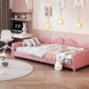 Twin Size Upholstered Daybed, Sherpa Fabric Sofabed With Cloud-Shaped Backrest, No Box - Spring Needed - Pink - Image 16