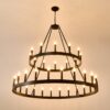 2 Tiers Wagon Wheel Chandelier Wooden Farmhouse 36 Light (24 / 12) Or (12 / 24) Metal Chandeliers 2 Story Light Fixtures Industrial For High Ceiling Living Dining Room Foyer, Adjustable Height - Black - Image 23
