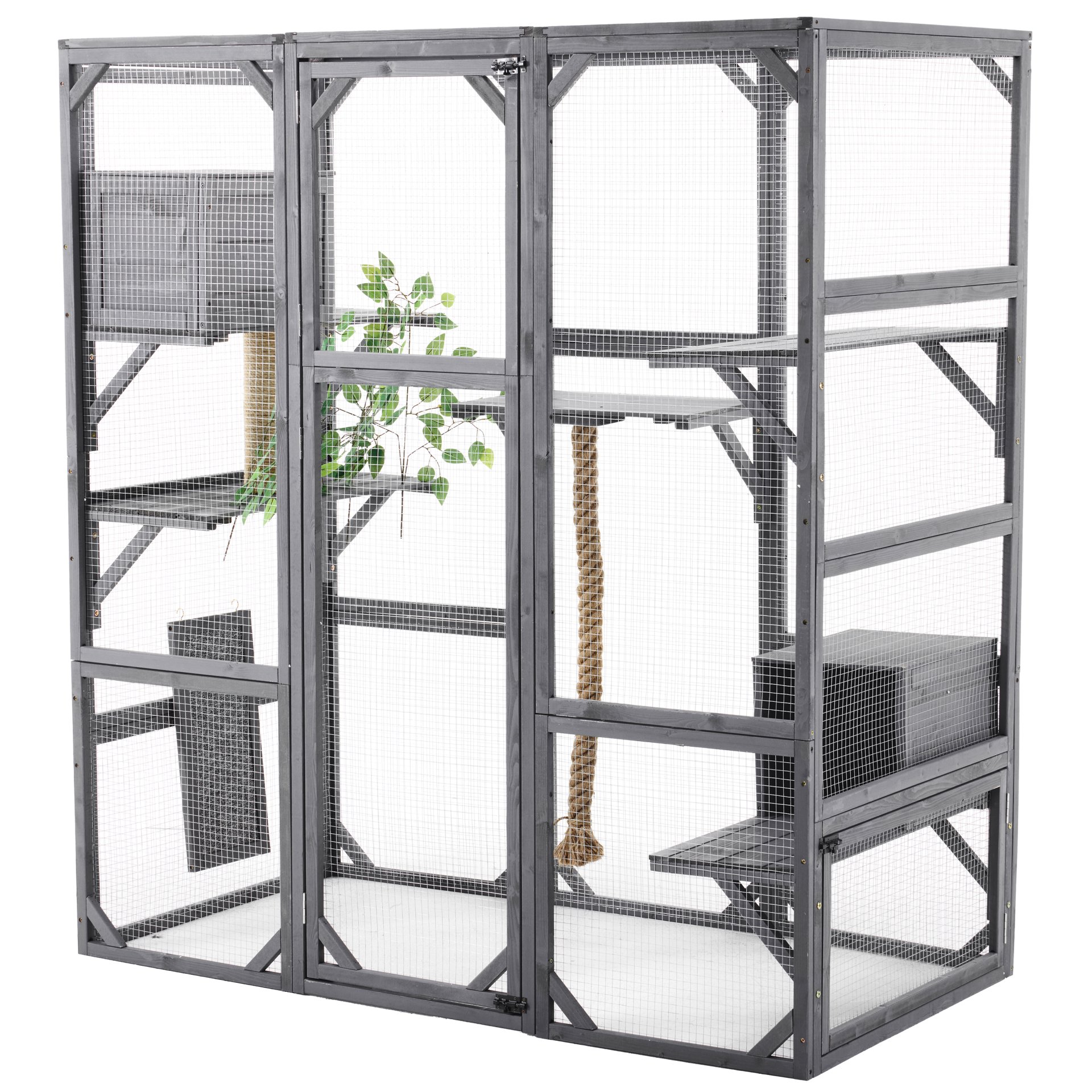 Outdoor Diy Cat House Catio With Double Enter Doors, Platforms, And Condos - Dark Gray - Image 8