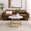 Modern Round Coffee Table With Metal Base - White / Gold - Image 5