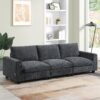 Sectional With Bluetooth Speaker Comfy Cloud Couch Set With Drop Down Table Cup Holders, USB Charger Storage Armrest Wide Seat Sofa - Dark Gray - Image 16