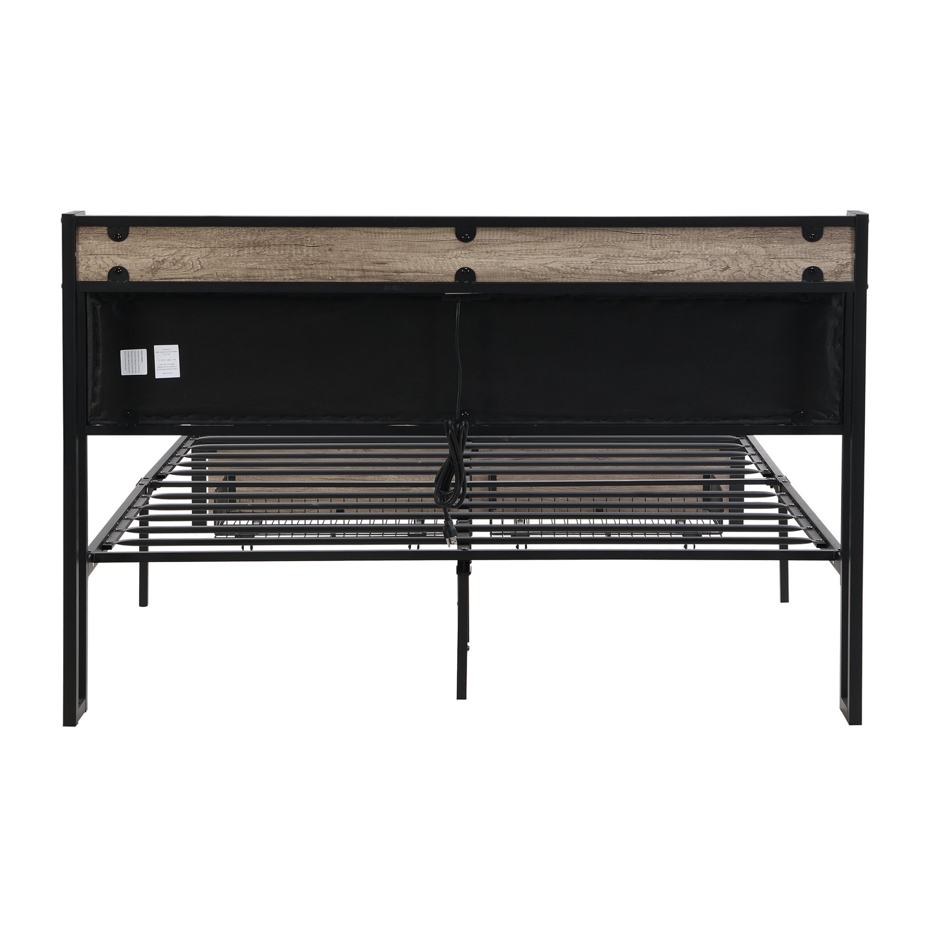 Modern Full Size Metal Platform Bed Frame With Upholstery Storage Headboard USB Liner & Footboard Drawers & - Black / Gray - Image 8