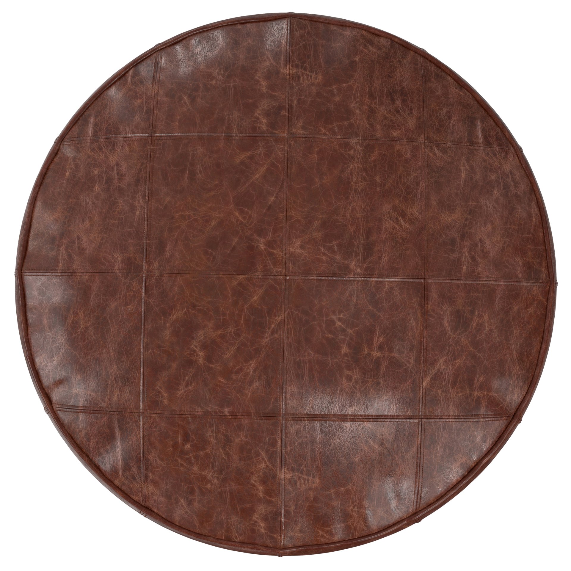 Connor - Round Coffee Table Pouf - Distressed Brown - Image 2