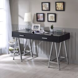 Coleen - High Gloss Writing Desk With USB - Black / Chrome