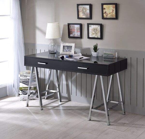 Coleen - High Gloss Writing Desk With USB - Black / Chrome