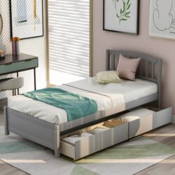 Twin Platform Storage Bed Frame With Two Drawers And Headboard - Gray