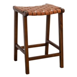 James - Mid-Century Modern Genuine Leather Counter Stool - Brown / Rustic