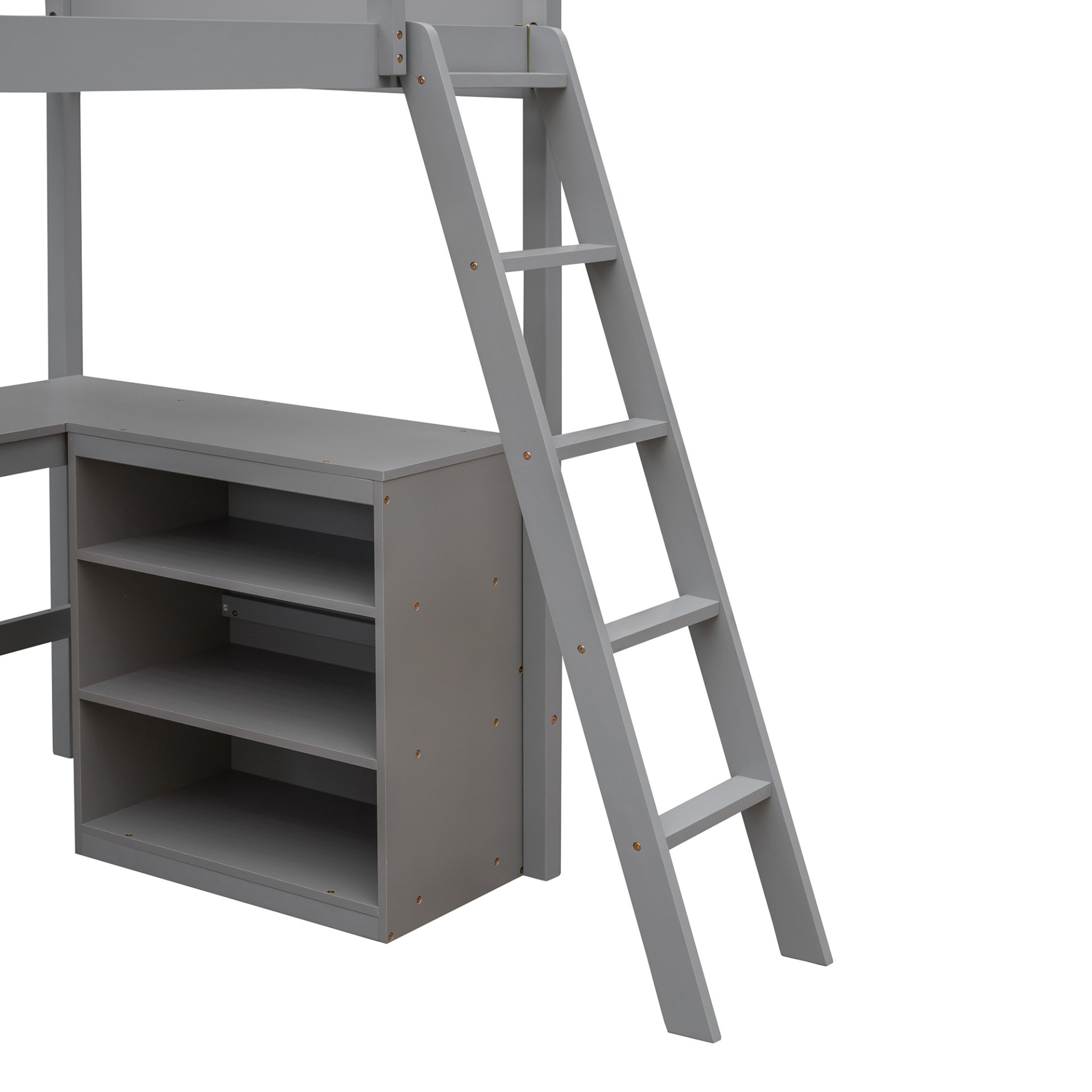 Twin Size Loft Bed With Shelves With Desk - Gray - Image 14