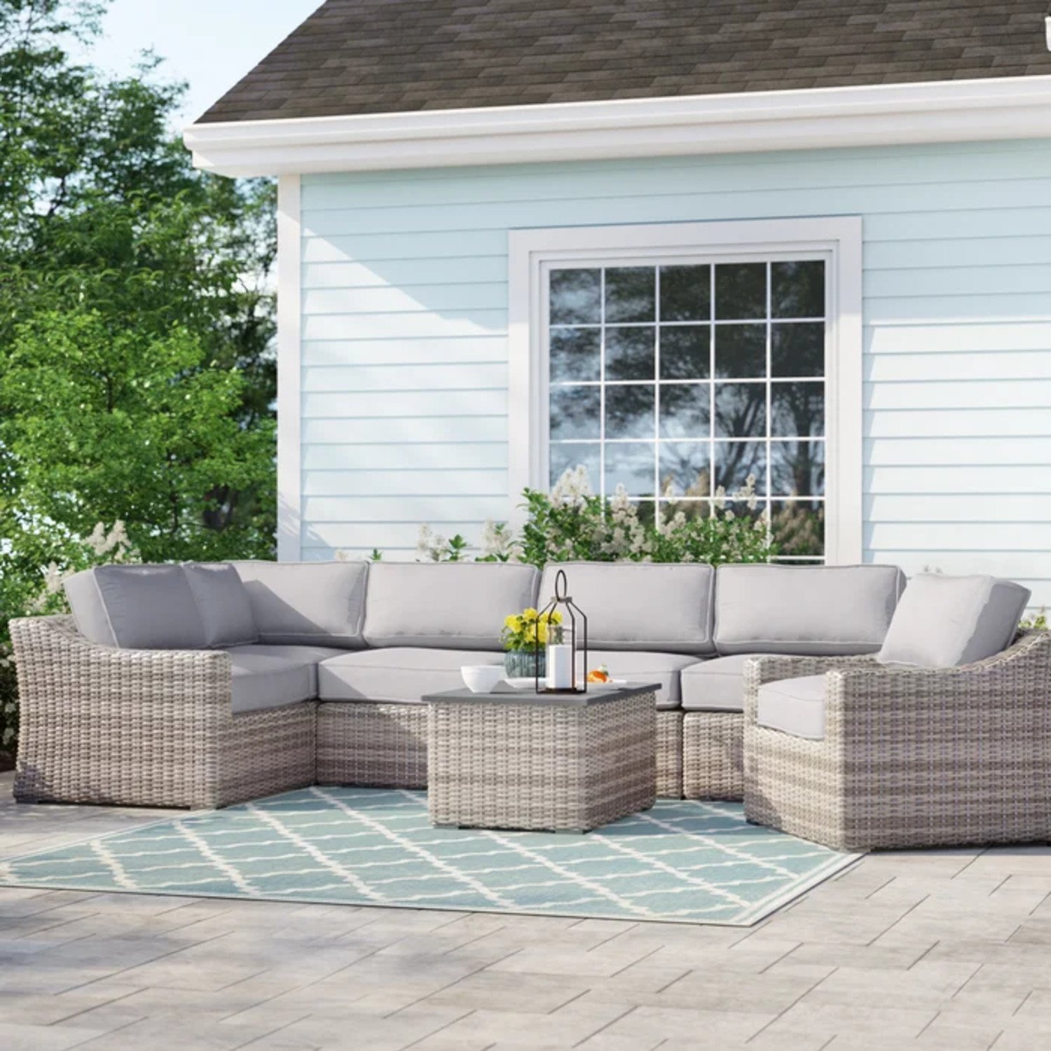 5 Person All Weather Wicker Sectional Seating Group With Cushions - Gray / Gray Mix - Image 2