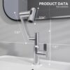 Bathroom Sink Faucet With Spray Function And Temperature Display, Anti Skid Switch, 360 Degree Rotary, Brass Material - Chrome - Image 3