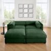 Stylish Modern Chenille 2 Seater Sofa With Ottoman Storage And Cylindrical Armrests - Green - Image 12
