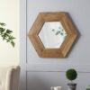 Hexagon Mirror With Natural Wood Frame, Wall Decor For Living Room Bathroom Hallway - Natural - Image 4