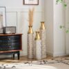 Mother's Day Gift Set Gilded White 3D Relief Flower Metal Vase Set - White / Gold - Image 20