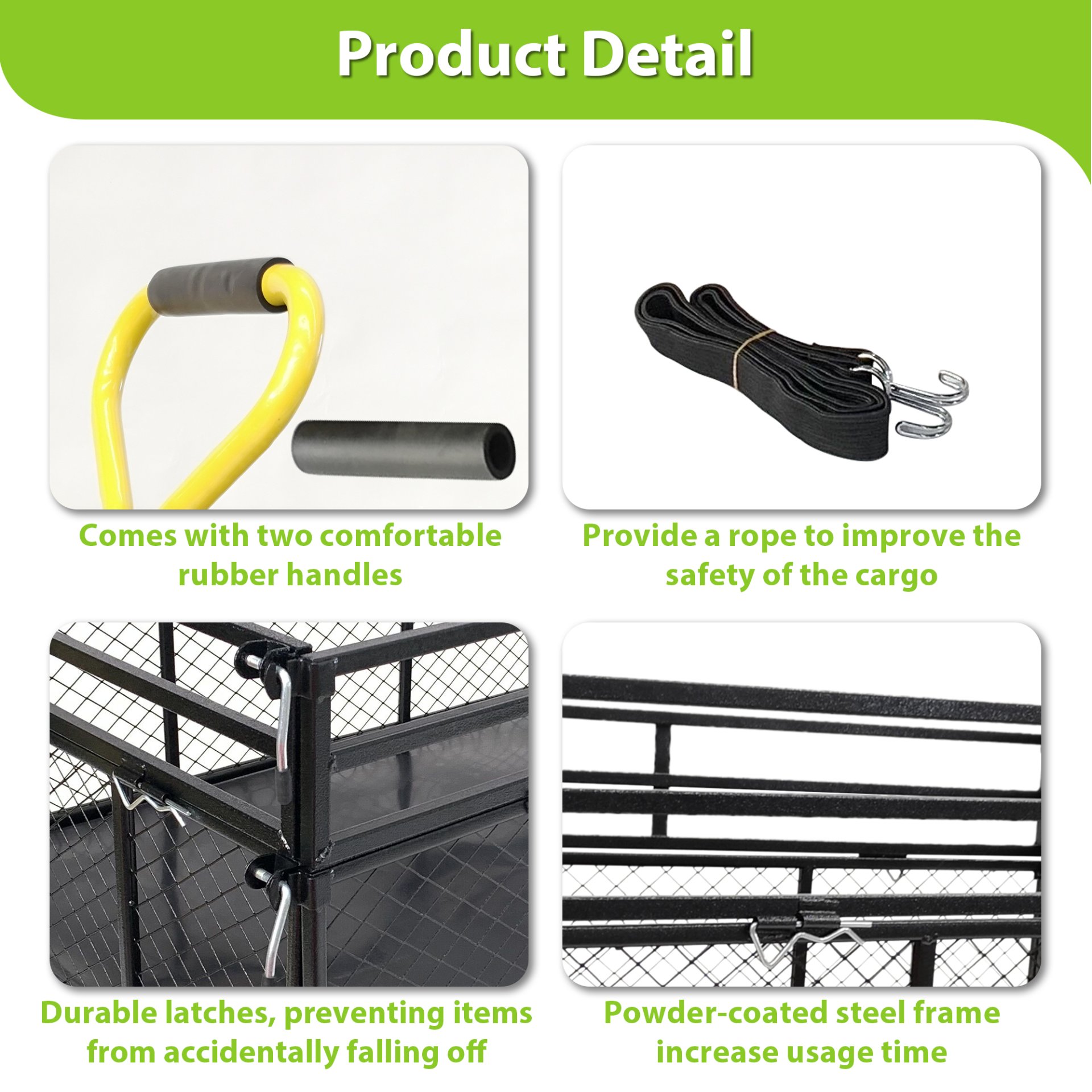 Steel Garden Cart, Heavy Duty 1400 Lbs Capacity, With Removable Mesh Sides To Convert Into Flatbed, Utility Metal Wagon With 2-In-1 Handle And 16 In Tires, Perfect For Garden, Farm, Yard - Black - Image 7