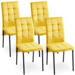 Velvet High Back Nordic Dining Chair Modern Fabric Chair with Black Legs, (Set of 4) - Yellow