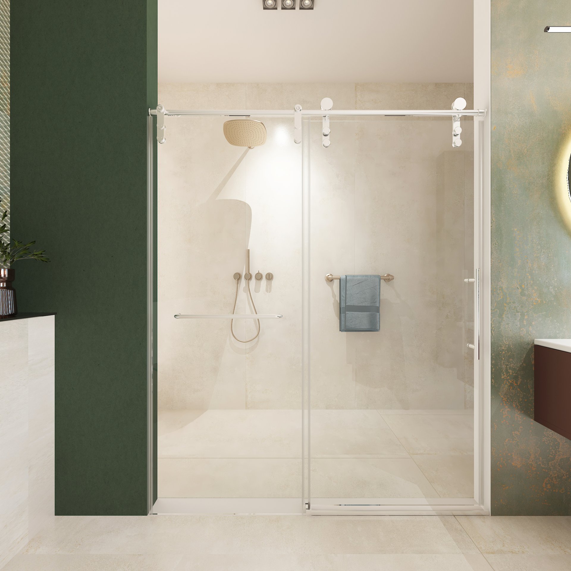 Frameless Shower Door, Sliding Shower Door, Premium 5 / 16" (8Mm) Thick Tempered Glass Shower Enclosure With Towel Bar, Double Side Easy Clean Coat, Finished With Buffer - Brushed Nickel - Image 16