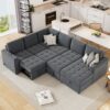 U-Shaped Sofa Sectional Sofa Pull-Out Sofa Bed With A Storage Chaise Lounge, Charging Devices For Living Room - Gray - Image 2