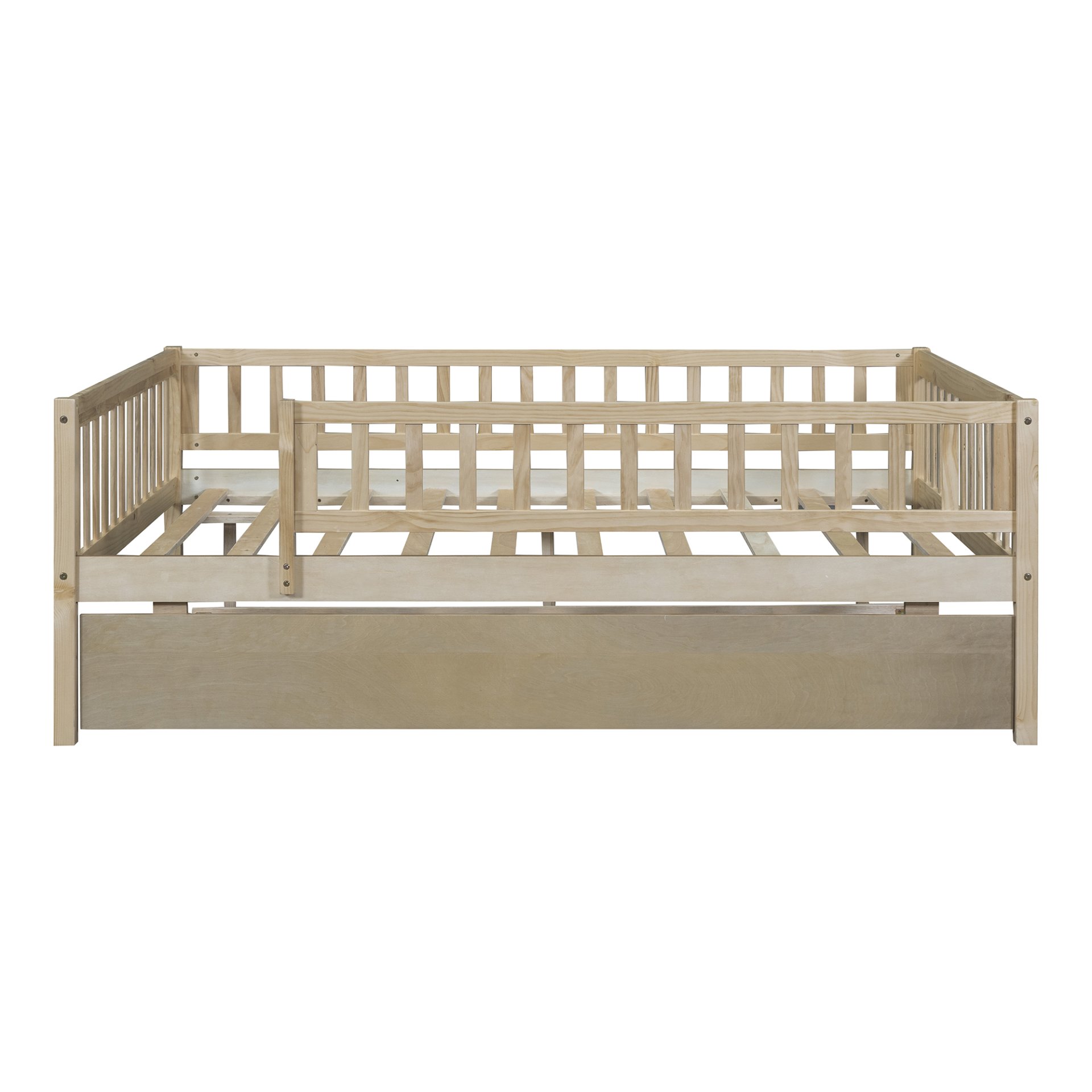 Full Size Daybed With Trundle And Fence Guardrails - Natural - Image 7