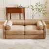 Stylish Chenille 2 Seater Sofa With Storage Seat And Cylindrical Backrest - Camel - Image 8