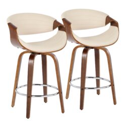 Symphony - Mid-Century Modern Fixed Height Counter Stool & Swivel With Round Footrest (Set of 2) - Walnut / Cream