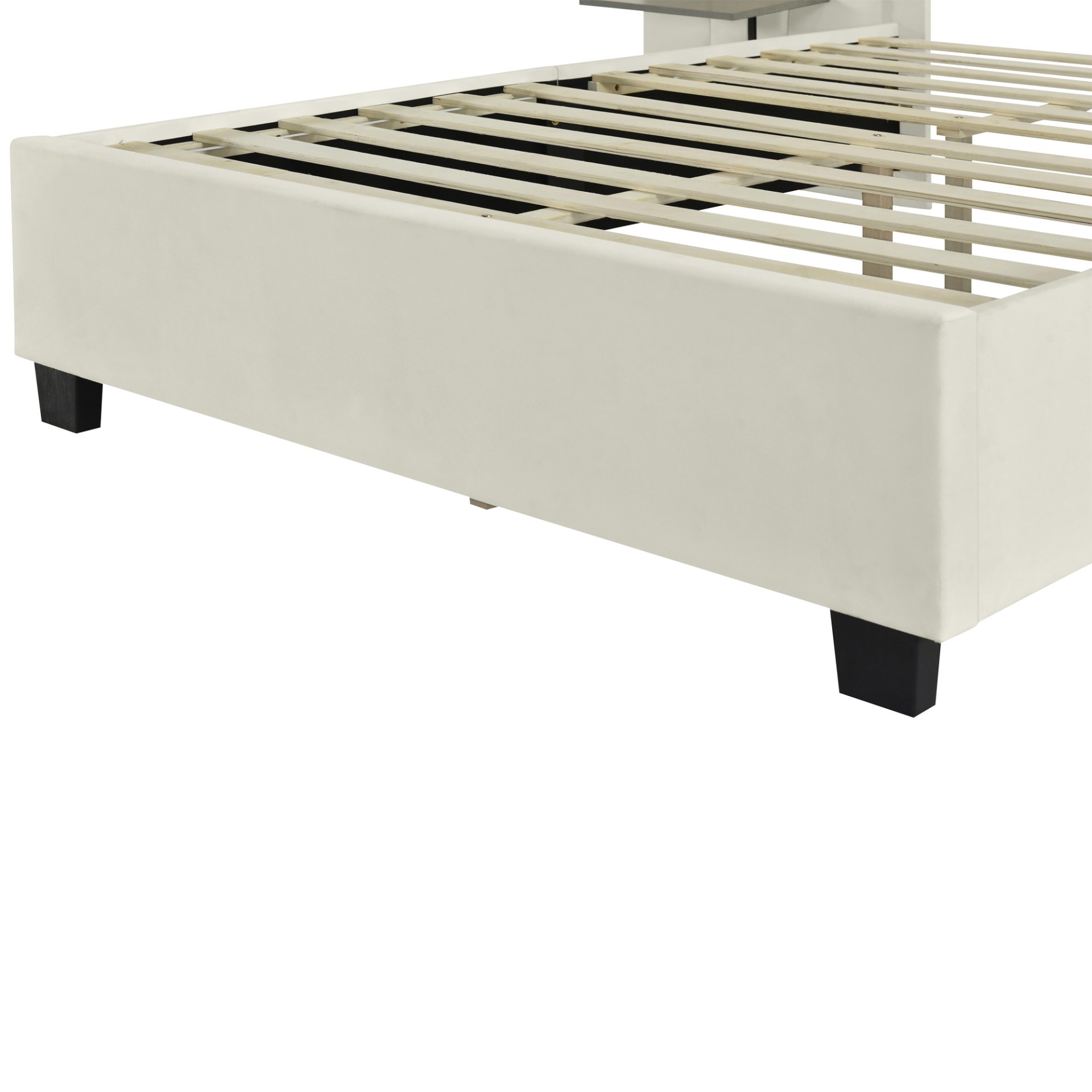 Full Size Upholstered Platform Bed With Big Headboard - Beige - Image 10