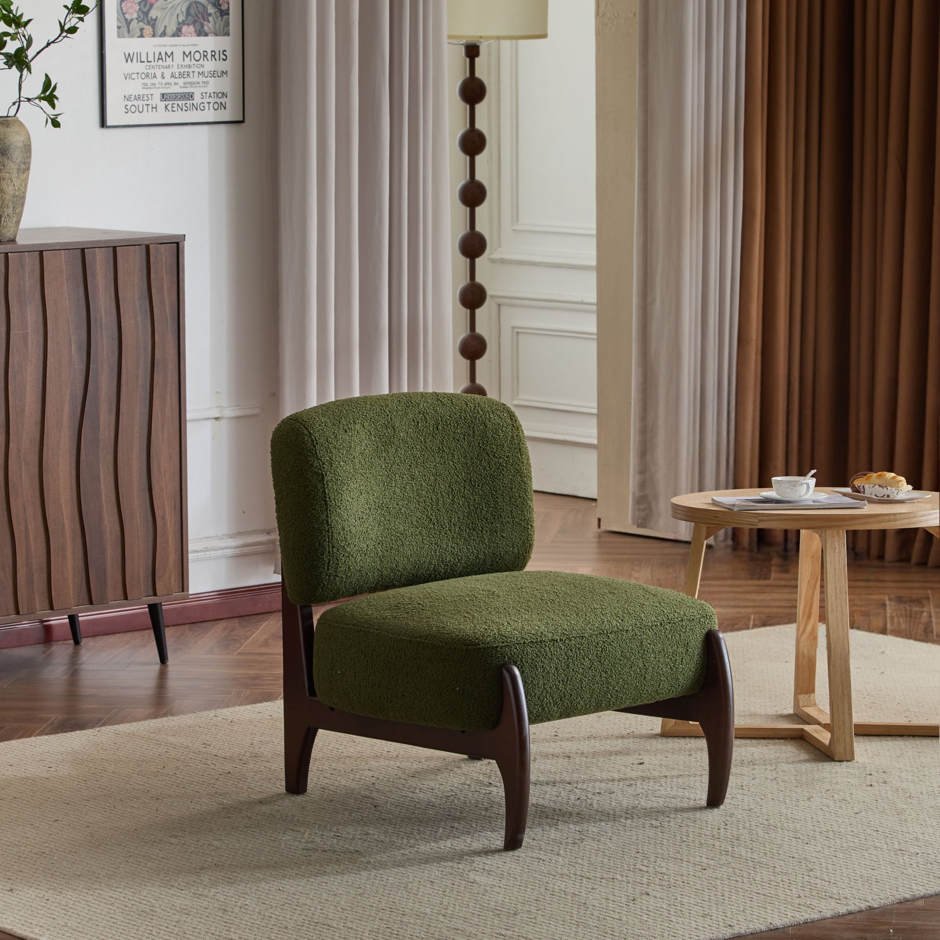 Modern Boucle Lounge Chair With Solid Wood Frame - Green - Image 5