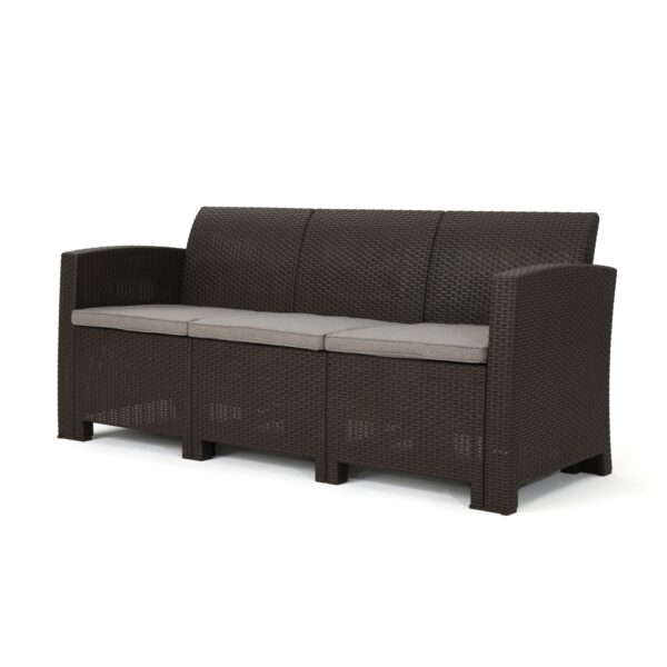 Outdoor 3 Seater Rattan Sofa With Water Resistant Cushions - Brown / Mix Beige