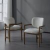 Dining Chairs (Set of 2) Upholstered Arm Chairs, Rubber Wood Accent Chairs - White - Image 4