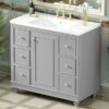 Contemporary Bathroom Vanity Cabinet, 4 Drawers & 1 Cabinet Door, Multipurpose Storage, Resin Integrated Sink, Adjustable Shelves, Solid Wood Frame With MDF - Gray - Image 23