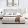 Modern Queen Size Cushioned Bed Frame With Headboard And Storage Drawers Foam Upholstery - Beige - Image 8