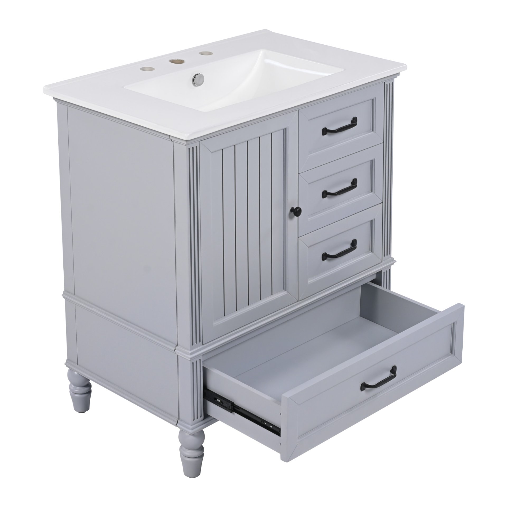 30" Bathroom Vanity With Sink, Bathroom Cabinet With A Door, 3 Drawers Legs, Adiustable Foot Pads - Gray - Image 17
