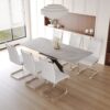 Modern Extendable Dining Table Set For 6 - 8 With Soft Padded Armless Chairs - Gray - Image 2