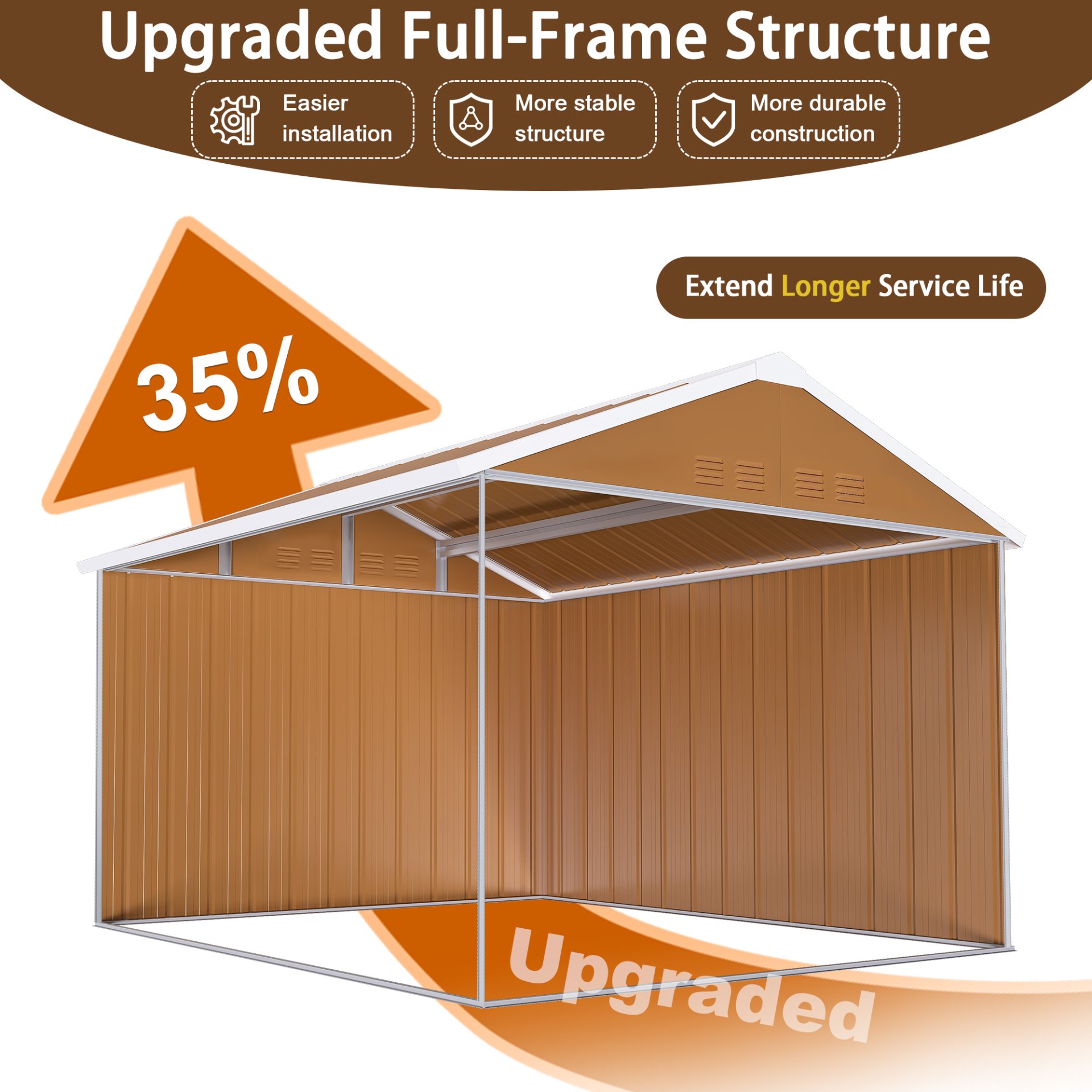 Heavy Duty Storage Shed With Windows, Lockable Door & Ventilation Weatherproof Outdoor Garden Shed - Brown - Image 9