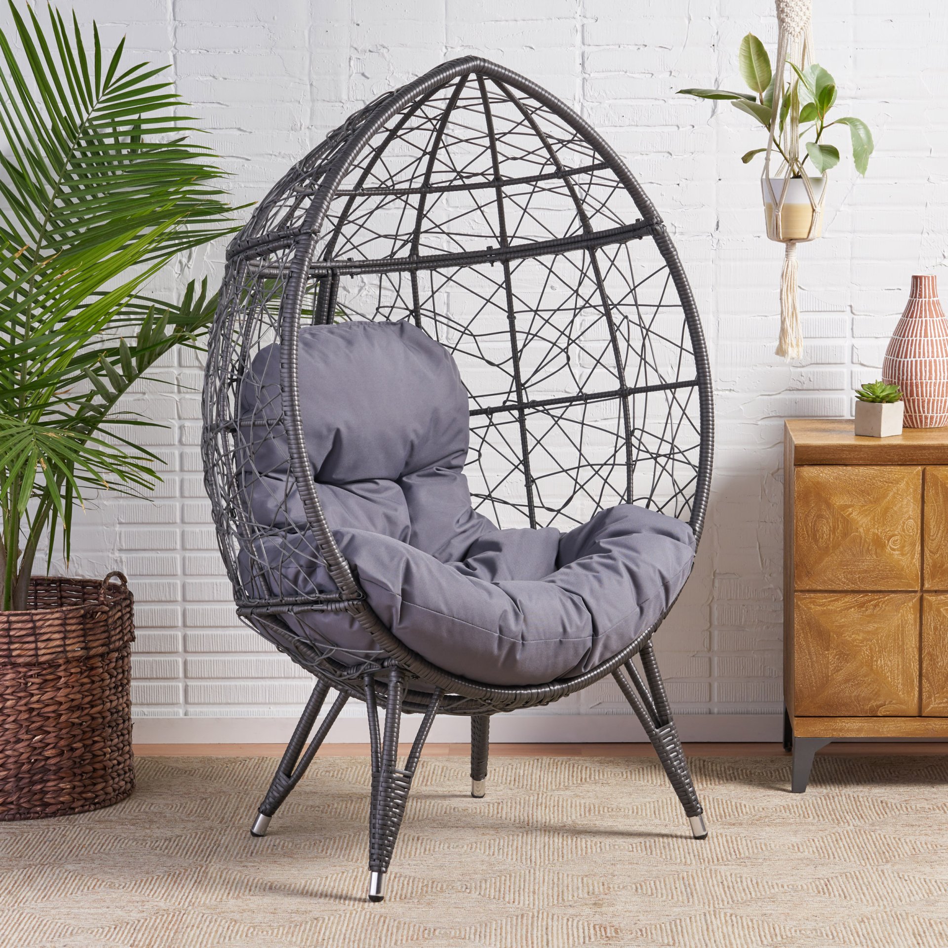 Cosmos - Round Hammered Iron Teardrop Chair - Gray - Image 2