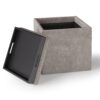 Rockwood - Cube Storage Ottoman With Tray - Distressed Gray Taupe - Image 2