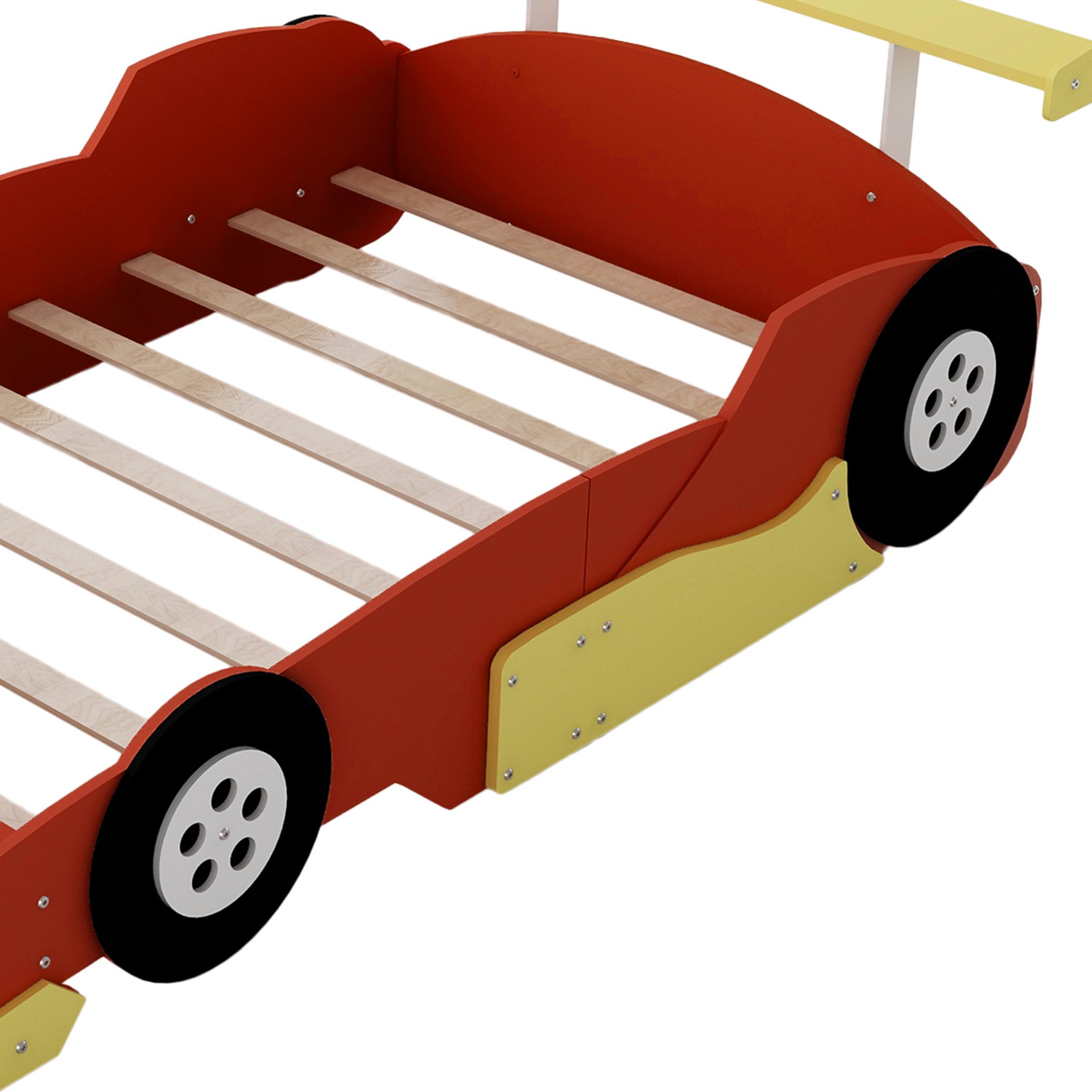 Full Size Race Car Shaped Platform Bed With Wheels - Red - Image 12