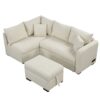 L-Shaped Sectional Pull Out Sofa Bed Sleeper Sofa With Two USB Ports, Two Power Sockets And A Movable Storage Ottoman - Beige - Image 13
