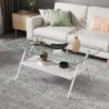 Rectangle Coffee Table With Tempered Glass Top And Metal Legs, Modern Table For Living Room - Transparent / White - Image 2