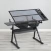 Adjustable Tempered Glass Drafting Printing Table With Chair - Black - Image 2