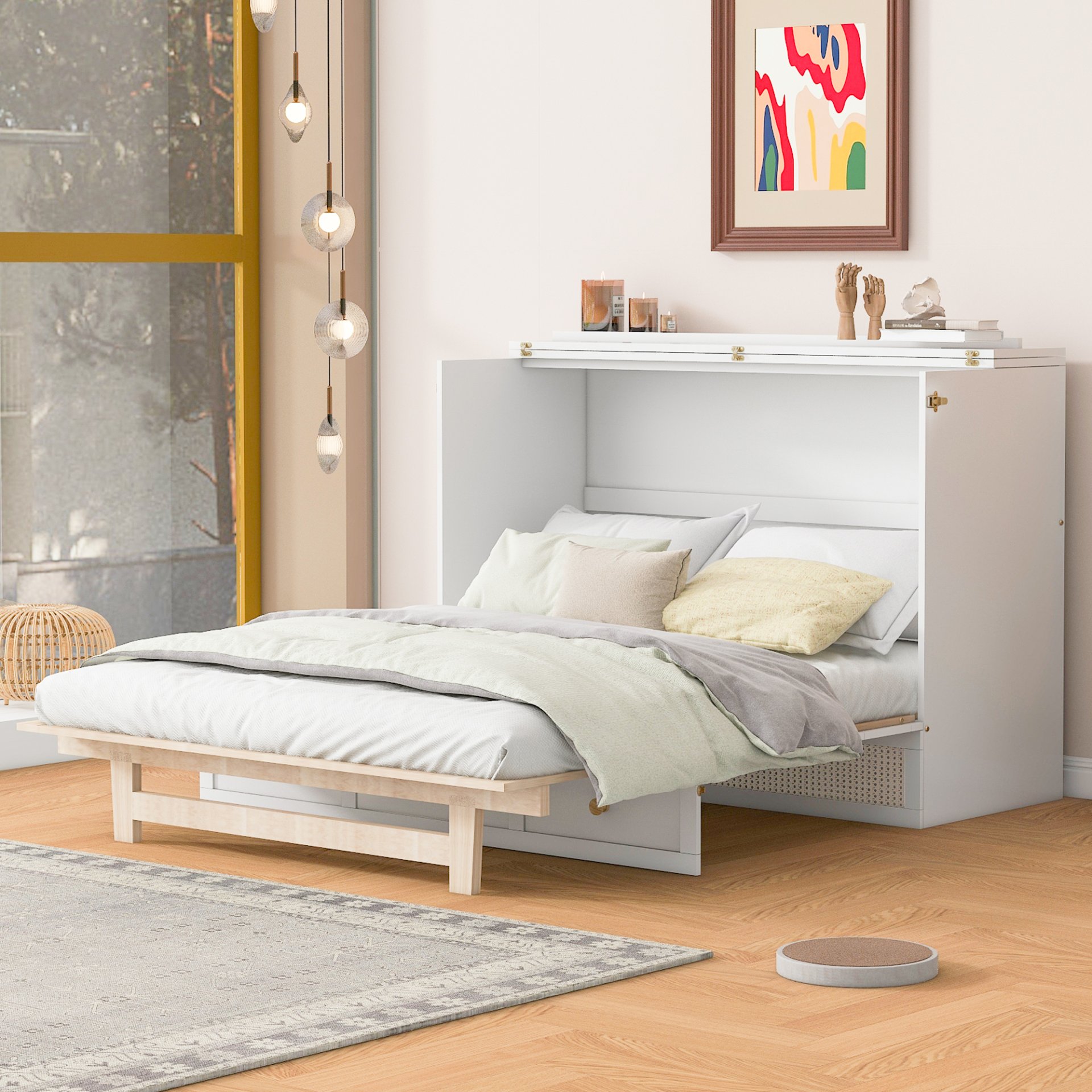 Full Size Murphy Bed With Large Drawers And Stylish Design - White - Image 4