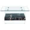 Modern 2 Tier Square Coffee Table Elegant Clear Glass And Marble Pattern - Black / Transparent - Image 10