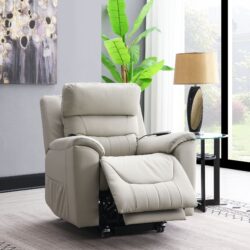 Marsha - Silicone Synthetic Leather Power Motion Recliner With Lift Heating Massage Chair - Light Gray