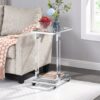 Glass Side Table, Acrylic End Table, Glass Top C Shape Square Table With Metal Base For Living Room, Bedroom, Balcony Home And Office - Chrome - Image 10