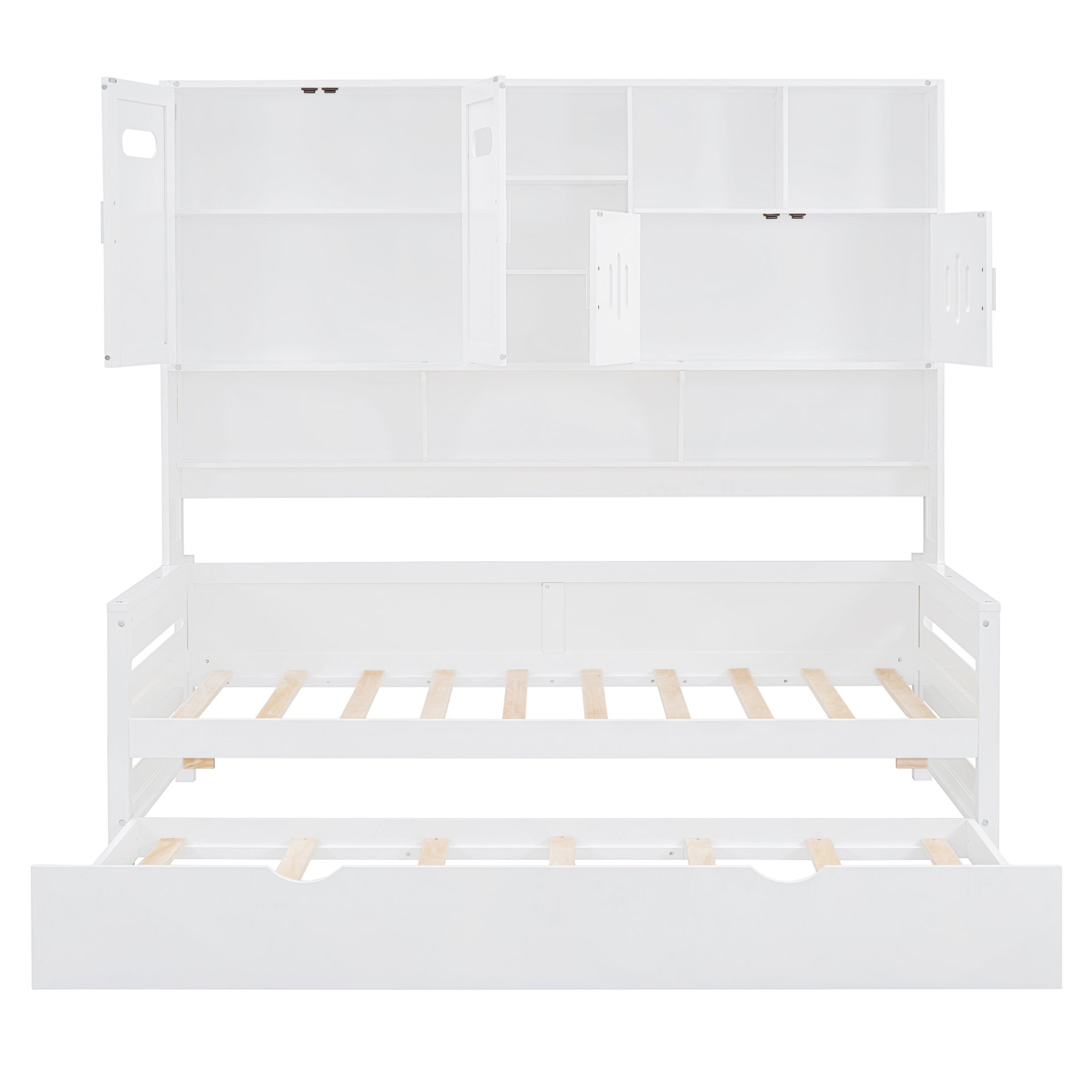 Twin Size Wooden Daybed With Twin Size Trundle, And All In One Cabinet And Shelf - White - Image 8