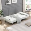 Sofa Bed With Armrest Two Holders Wood Frame, Stainless Leg, Futon - White - Image 5