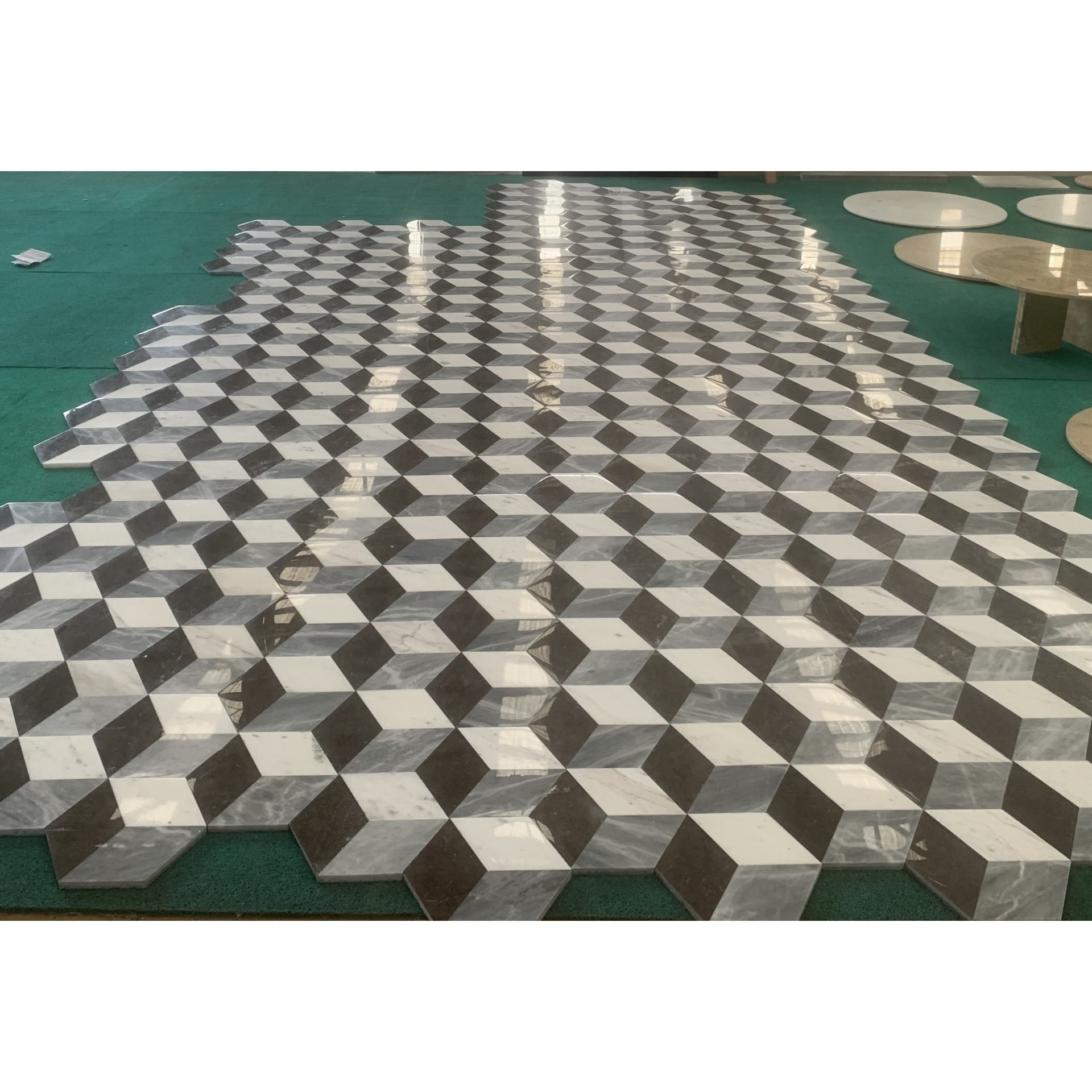 Hexagon Waterjet Marble 3 Color Marble For Floor And Wall Polished Marble Tile Stone (Set of 12) - Black / Gray / White / Black / White / Gray - Image 6