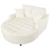 Chaise Lounge Sofa Bed With Tufted Seat And Detachable Pillows Chenille - Beige - Image 11