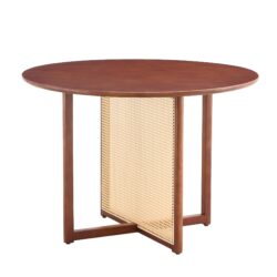 Retro Round Table With Imitation Rattan Rubber Wood - Walnut