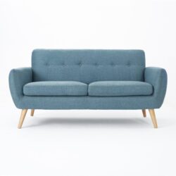 Mid Century Modern Loveseat Sofa With Button Tufted Backrest - Blue