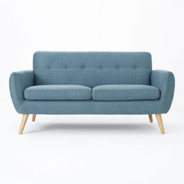 Mid Century Modern Loveseat Sofa With Button Tufted Backrest - Blue